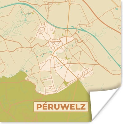 Poster Plattegrond - Kaart - België - Stadskaart - Péruwelz - 100x100 cm XXL