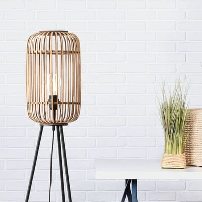 Brilliant Woodrow vloerlamp, hoogte 130 cm, licht hout, bamboe/metaal