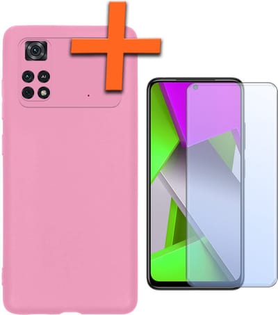 Hoes - Met Screenprotector - Geschikt voor Xiaomi Poco X4 Pro 5G - Sterk & Shockproof - Back Cover - Siliconen Case - Telefoon Hoes - Lichtroze