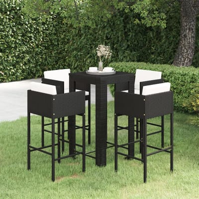 vidaXL - 5-delige - Tuinbarset - met - kussens - poly - rattan - zwart