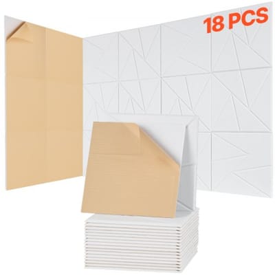 VEVOR akoestische panelen met zelfklevende tape, 300x300x10 mm, geluidsisolerende schuimpanelen, akoestische wandpanelen van polyestervezels, voor thuis, studio, kantoor, theater, wit, 18 stuks
