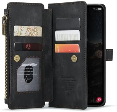 CaseMe C30 Hoesje Geschikt voor Samsung Galaxy S25 | Wallet Zipper Book Case met Pasjeshouder | Beschermhoes met Portemonnee | Zwart