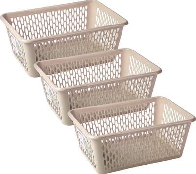 Plasticforte opbergmand/kastmandje - 3x - 13 liter - beige - kunststof - 26 x 37 x 14 cm