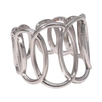 Aramat Jewels | Ringen | RVS Verstelbare Open Ring - Overlappende Ovalen - One Size | Zilverkleur | |20mm | Staal | Volwassenen | Verkleurd niet