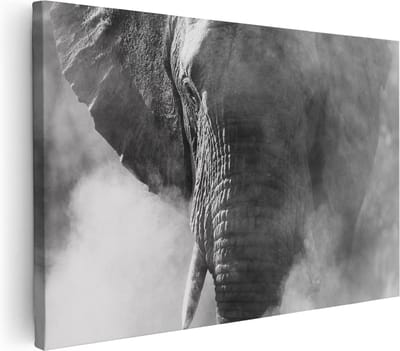 Artaza Canvas Schilderij Dierenkop Olifant - 30x20 cm - Klein - Wanddecoratie Woonkamer - Muurdecoratie Dieren - Kamer Accessoires