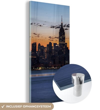 MuchoWow® Glasschilderij 20x40 cm - Schilderij acrylglas - New York - Skyline - Amerika - Foto op glas - Schilderijen
