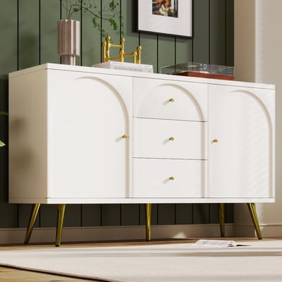 REDOM Dressoir H84/B140/T40 cm van spaanplaat en metaal, crème-wit, met 2 deuren en 3 laden, verstelbare legplank