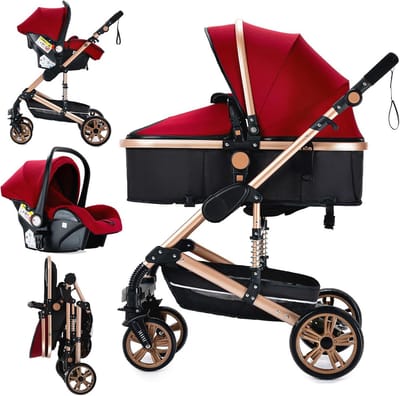 3-in-1 kinderwagen met ligfunctie en opvouwbaar systeem voor pasgeborenen - ideaal reissysteem