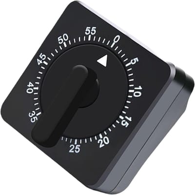 Peysaitr - Mechanische timer - Kookwekkerr vierkant - batterijloos - milieuvriendelijk - keuken, studie en werk - zwart - 6x6x2,5 cm - 1 stuk