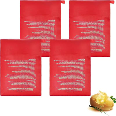 Herbruikbare aardappelzakken rood - 4 stuks - magnetron kooktassen herbruikbaar