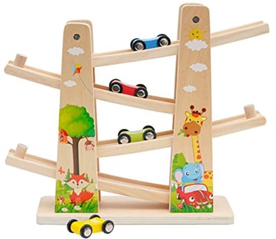 Houten Kogelbaan Speelgoed voor Kinderen - Educatieve Racebaan met Auto's voor Peuters en Kleuters