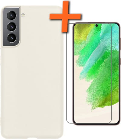 Hoes - Met Screenprotector - Geschikt voor Samsung Galaxy S21 FE - Sterk & Shockproof - Back Cover - Siliconen Case - Telefoon Hoes - Wit
