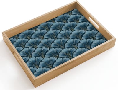Dienblad hout 40x30 cm - Schootdienblad - Patroon - Ginkgoblad - Blauw - Borrelplank rechthoek - Plateau dienbladen