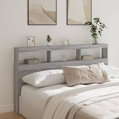 vidaXL - Hoofdbordkast - met - LED-verlichting - 180x17x102 - cm - grijs - sonoma