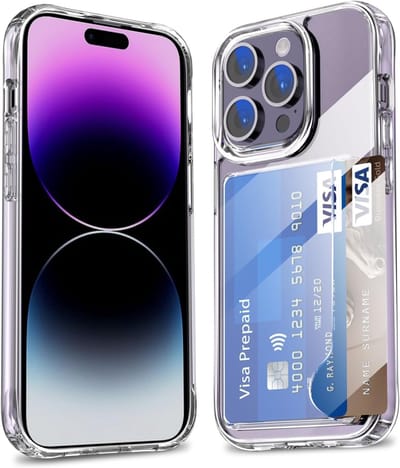 YPCd Pasjeshouder Hoesje Geschikt voor Apple iPhone 15 Pro – Backcover met Kaartvak voor 2 pasjes – Shockproof TPU – Verhoogde Randen – Transparant