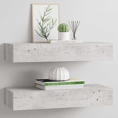 vidaXL - Wandschappen - 2 - st - met - lade - 60x23,5x10 - cm - MDF - betongrijs