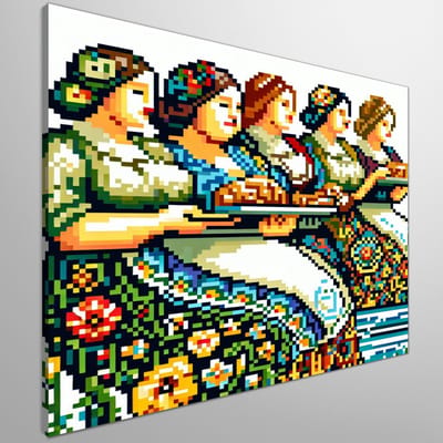 Pixel art dikke dames schilderij | Volslanke dames in levendige pixelkunst: een betoverend meesterwerk | Kunst - 40x40 centimeter op Canvas | Foto op Canvas