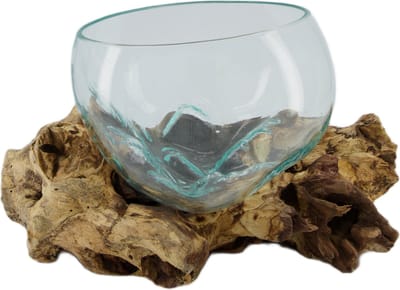 DKNC - Decoratief beeld Daisy - Hout met glas - 33x23x18 cm - Bruin