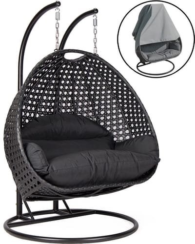 Hangstoel Dubai met Weerhoes - Zwart Frame - met Luxe Kussen -146*70*124 - 2 persoons schommelstoel