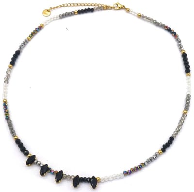 Ketting met Kralen - RVS - Lengte 43-48 cm - Grijs en Zwart