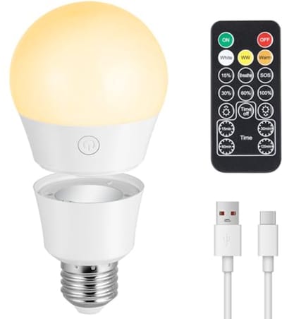 Oplaadbare E27 Ledlampen met Afstandsbediening en Timer - 7W Dimbare Batterij Gloeilamp