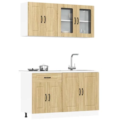 vidaXL - 4-delige - Keukenkastenset - Kalmar - bewerkt - hout - sonoma - eikenkleur