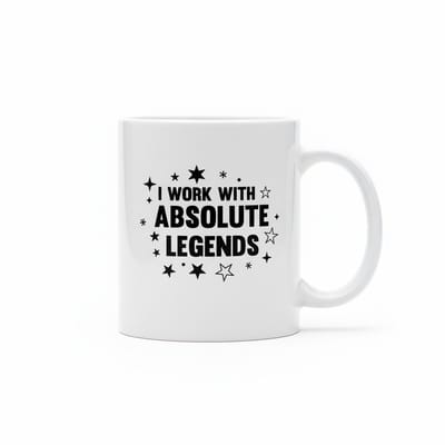 I Work with Absolute Legends Koffiemok 330 ml – Grappige Kantoor Tekst Cadeau Mok