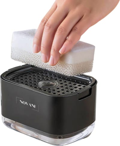 Keuken 2 in 1 Zeepdispenser - Vloeistofpomp - Navulbaar - Sponshouder - Afwasmiddeldispenser - Keukenaccessoire - Gootsteen - Life Gadget - Aanrecht - Zwart