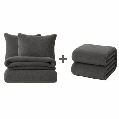Decoware Teddy Fleece Beddengoed Set - Dekbedovertrek + Hoeslaken + Kussenslopen - Antraciet - 200x220 cm - Twijfelaar - 140x200 cm