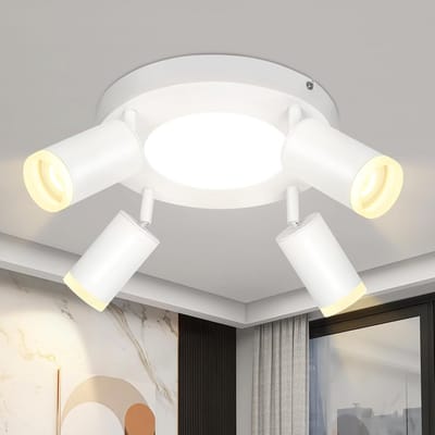 Glitzerlife - Plafondspot Plafondlamp - 4-lichts Draaibaar Kantelbaar - opbouwspots - Modern Warm Wit Licht - Aluminium Acryl 4xGU10 fitting - Ø25cm - Wit