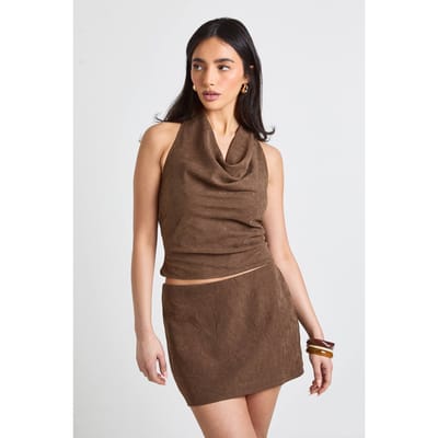 boohoo Dames Getextureerde Gepluisde Mini Rok | Chocolate | Maat: 6