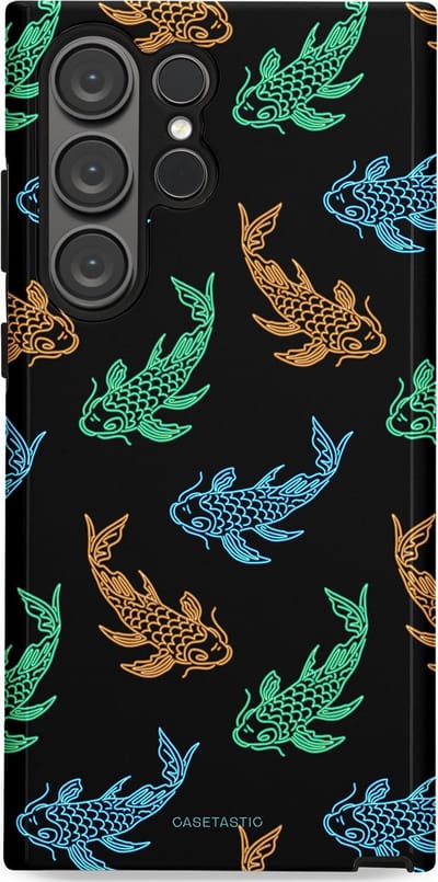 Casetastic hoesje geschikt voor Samsung Galaxy S23 Ultra - Dubbellaagse bescherming - Neon Koi - Fashion Case - Zwart Petrol Donkergroen Bruin