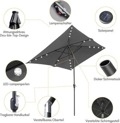 Tuinparasol 225x225 cm – Bellavero LED Deluxe Parasol met Kurbel & Kippmechanisme – UV50+ Bescherming, Waterafstotend & Robuuste Stalen Mast – Voor Balkon, Tuin, Terras en Patio – Bellavero