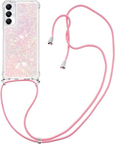 Coverup Hoesje - Geschikt voor Samsung Galaxy A05s Hoesje - Coverup Liquid Glitter Back Cover met Koord - Roze