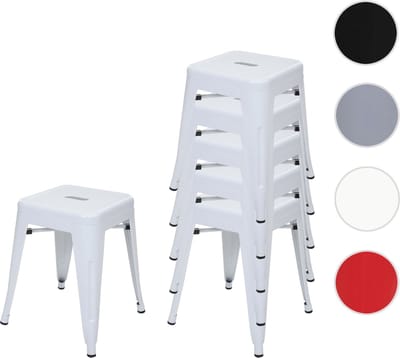 Set van 6 krukken MCW-A73, metalen kruk zitkruk, metalen industrieel ontwerp stapelbaar ~ wit