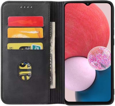 Smartphonica Samsung Galaxy A13 4G kunstleren hoesje met magnetische sluiting en pashouders book case - Zwart geschikt voor Samsung Galaxy A13 4G