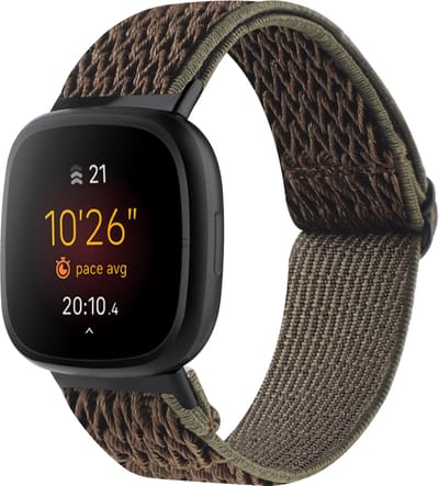 By Qubix - Compatible Fitbit bandje - geschikt voor Fitbit Versa 3/4 & Sense 1/2 Nylon loop bandje - Bruin met donkergroen Smartwatchbandje bandje Armband Polsband Strap Band Watchband