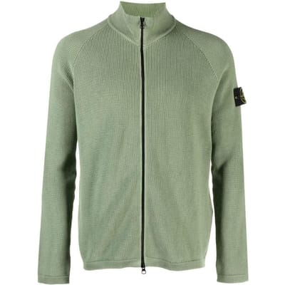 Stone Island Lz23 Effen Kleur Opstaande Kraag Ritssluiting Gebreide Trui Heren trui Olijfgroen 7815526D8-V0055 XL gray