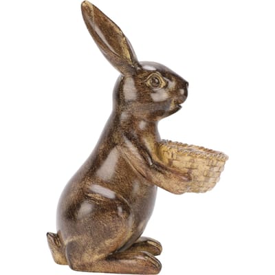 Hars Konijn Tuinbeeld Gebronzeerd Levensgroot Buiten Konijntje Beeldje Decoratie met Vogelvoederbak