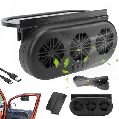 Auto Ventilator - Autoventilatieventilator - Zonne-energie Auto Ventilator met 3 Ventilatoren - Krachtige afzuiging met drie uitgangen | Installatie zonder boren in autoruiten - Zwart - 2.5W - 3 Snelheden & USB Voeding