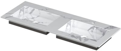 INK Post Wastafel Keramische Slab Envelop Bak Dubbel 2 Kraangaten - 1200x450x10 mm - Statuario Glans
