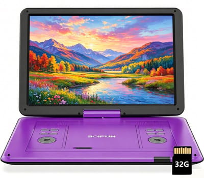 Boifun 17,5" draagbare dvd-speler met 15,6" HD groot draaibaar scherm voor in de auto - 4-6 uur speeltijd met batterij - geheugen-afspeelfunctie - ondersteuning USB/TF-kaart [Blu-ray niet ondersteund] - mit 32GB TF-Karte