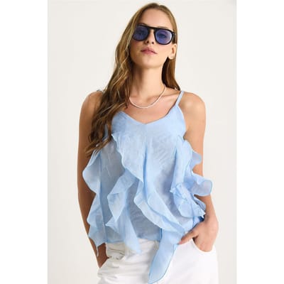 V-hals Katoenen Blouse met Ruffle Detail