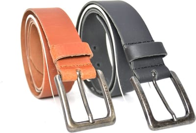 Duopack riemen zwart & cognac - Stoere jeans riemen breedte 4 cm - 100% plantaardig gelooid leer - voordeelset - zwart&cognac - Maat 85 - Totale lengte riem 100 cm
