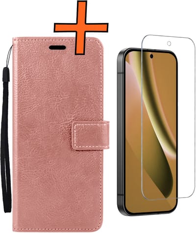 Hoes - Met Screenprotector - Geschikt voor Google Pixel 10a - Luxe Pasjeshouder - Bookcase Portemonee - Flip Case - Kunstleer Book Case - Flipcase - Book Cover - Walletcase - PortemonneeHoes - Rosé goud