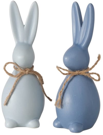 Boltze - Set van 2 - Haasjes - Beeldjes - Keramiek - Blauw - Pasen - Voorjaar - 18.5x6.5cm