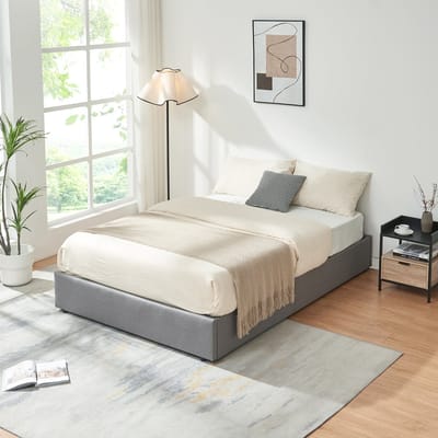 Tweepersoonsbed Nola met bedbodem linnen 200x140 cm grijs [en.casa]