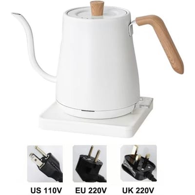 1000W Zwanenhals Elektrische Waterkoker 0.8L Koffiepot Elektrische Waterverwarmer Theepot Draagbare Waterkoker Kan Slanke Mond Pot 110V/220V EU wit