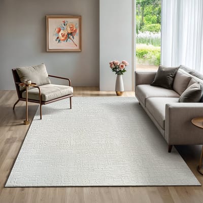 the carpet Rio – Modern & onderhoudsvriendelijk laagpolig vloerkleed met 3D-reliëf, zachte touch & antislip rug – geschikt voor woonkamer, slaapkamer of hal – crème, 80 x 150 cm