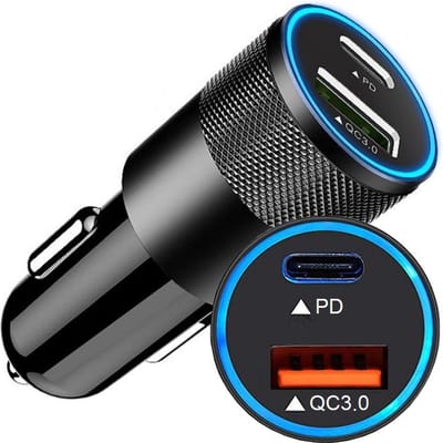 DutchOne Autolader USB A & USB C - Auto oplader USB - USB C autolader 2 poorten - Auto lader - Sigarettenaansteker USB oplader auto - Snellader